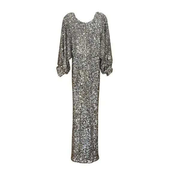 Sachin + Babi Size 2 NWD Sequin Gabby Glitter Long Sleeve V Neck Gown NWT Flaw - Picture 6 of 11